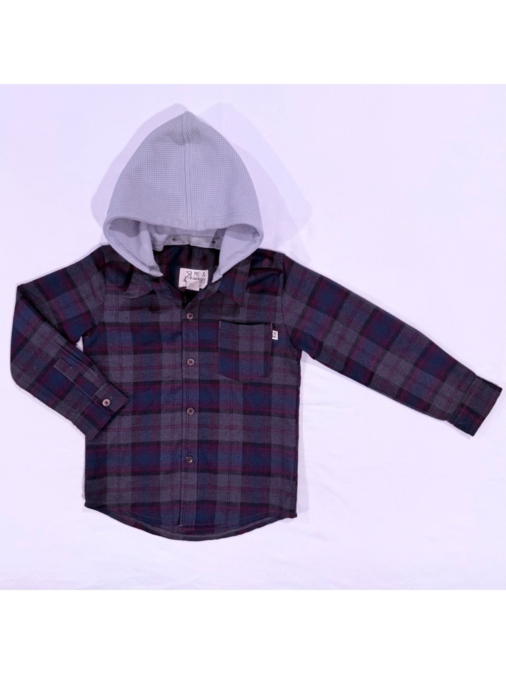 Me & Henry Plaid Hooded Shirt Boys 5-6 Y Cotton Flannel Erin Woven Button Down